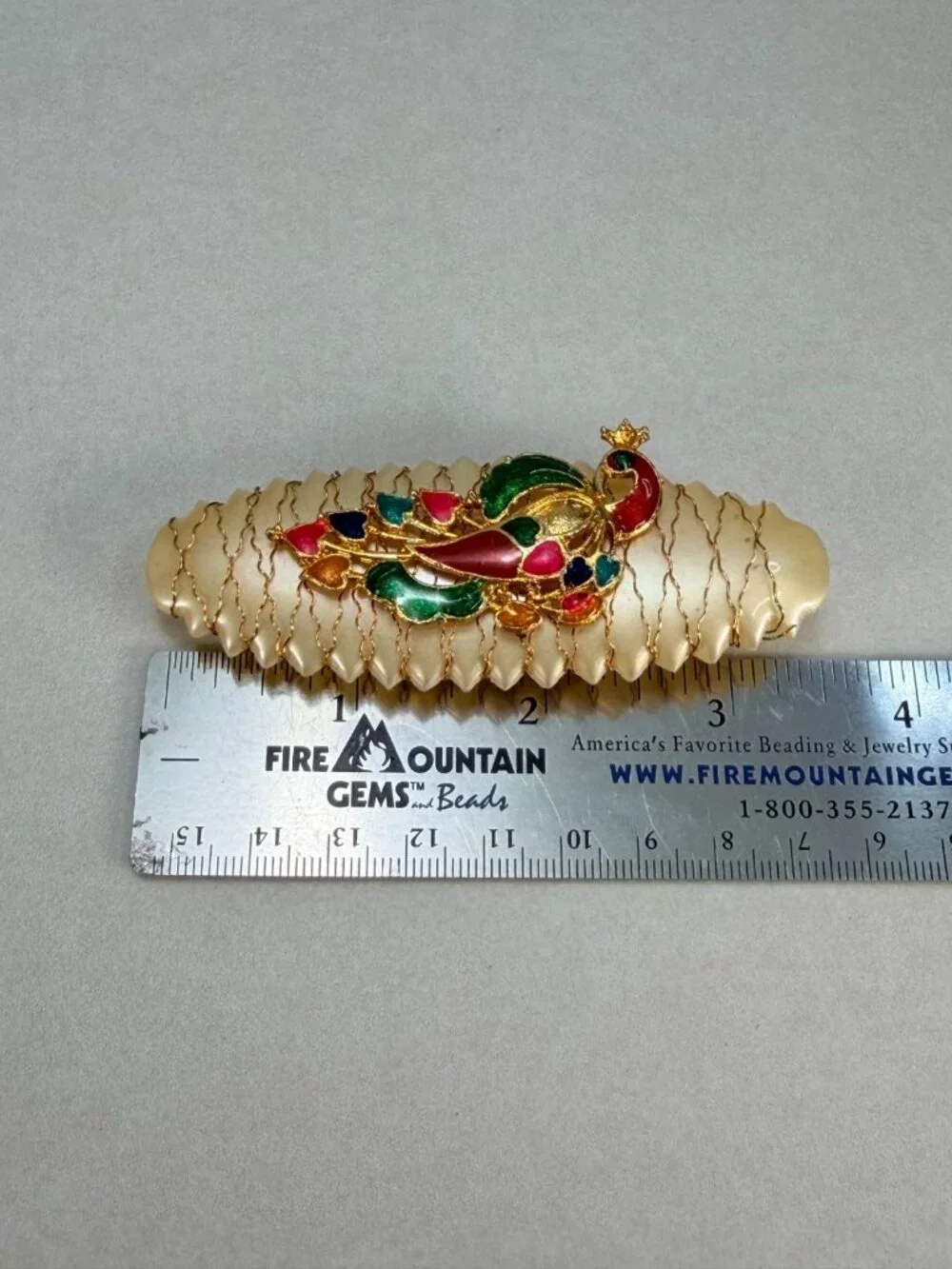 Vintage Peacock Hair Barrette Enamel Gold Tone Clip Hair Accessories